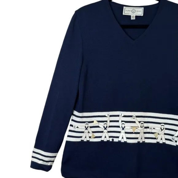 ST JOHN SPORT Size S Wool Blend Santana knit Nautical Sweater Sailors Old Money