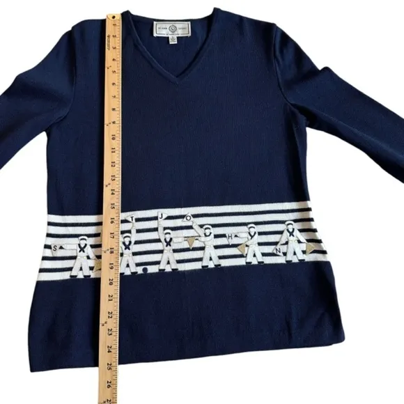 ST JOHN SPORT Size S Wool Blend Santana knit Nautical Sweater Sailors Old Money