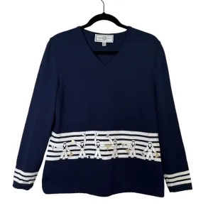 ST JOHN SPORT Size S Wool Blend Santana knit Nautical Sweater Sailors Old Money