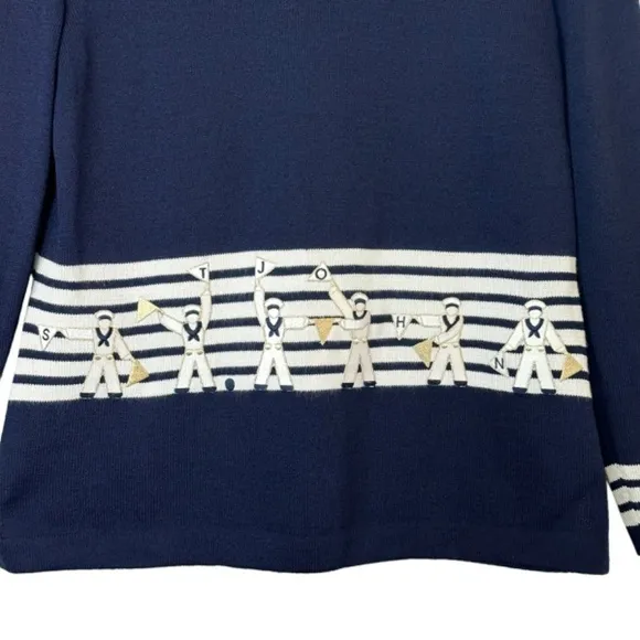 ST JOHN SPORT Size S Wool Blend Santana knit Nautical Sweater Sailors Old Money