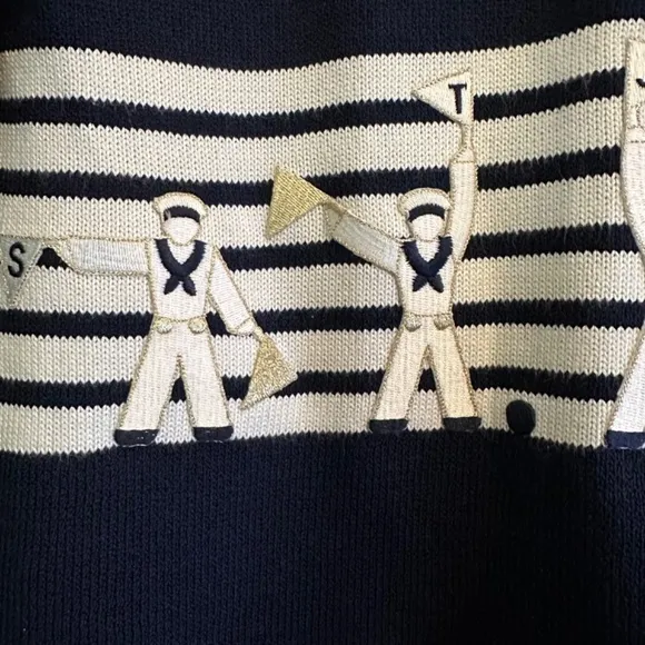 ST JOHN SPORT Size S Wool Blend Santana knit Nautical Sweater Sailors Old Money