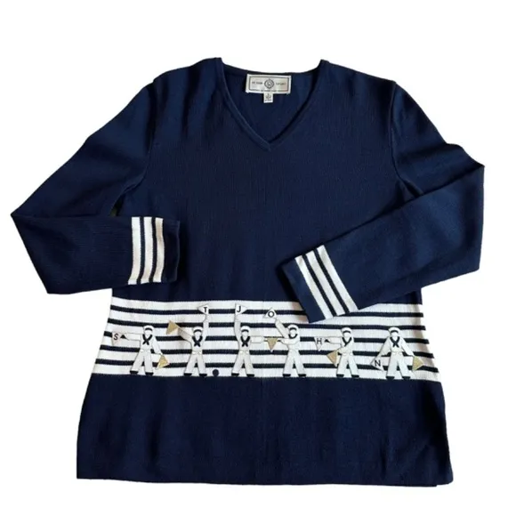 ST JOHN SPORT Size S Wool Blend Santana knit Nautical Sweater Sailors Old Money
