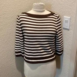 St. John Sport Women’s Brown &amp; White Striped Cropped Knit Sweater Sz Sm