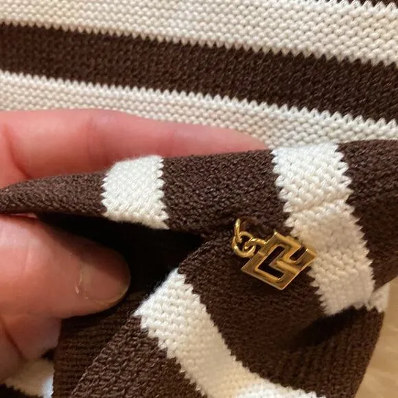 St. John Sport Women’s Brown &amp; White Striped Cropped Knit Sweater Sz Sm