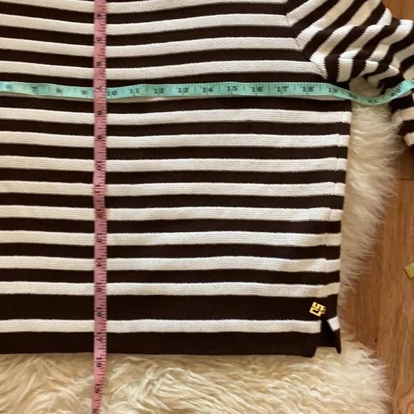 St. John Sport Women’s Brown &amp; White Striped Cropped Knit Sweater Sz Sm