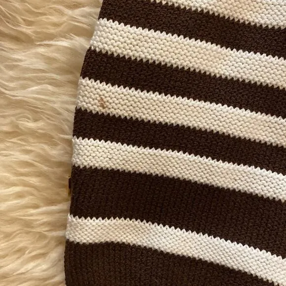 St. John Sport Women’s Brown &amp; White Striped Cropped Knit Sweater Sz Sm