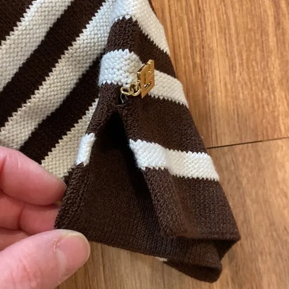 St. John Sport Women’s Brown &amp; White Striped Cropped Knit Sweater Sz Sm
