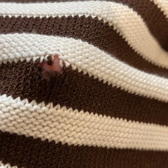 St. John Sport Women’s Brown &amp; White Striped Cropped Knit Sweater Sz Sm