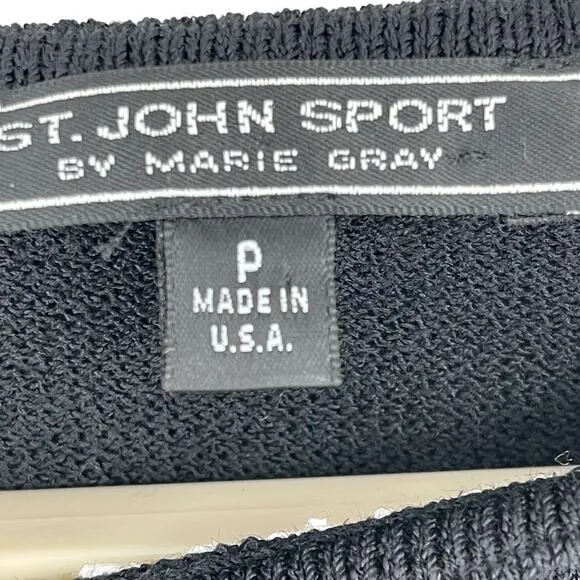 St. John Sport  Womens Stripe Sweater Boat Neck Beige Black Logo Size Small