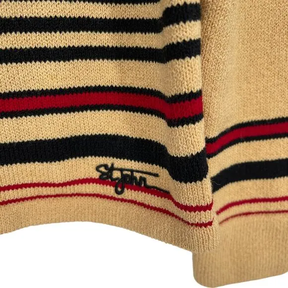 St. John Sport  Womens Stripe Sweater Boat Neck Beige Black Logo Size Small