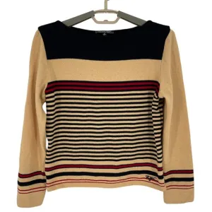 St. John Sport  Womens Stripe Sweater Boat Neck Beige Black Logo Size Small