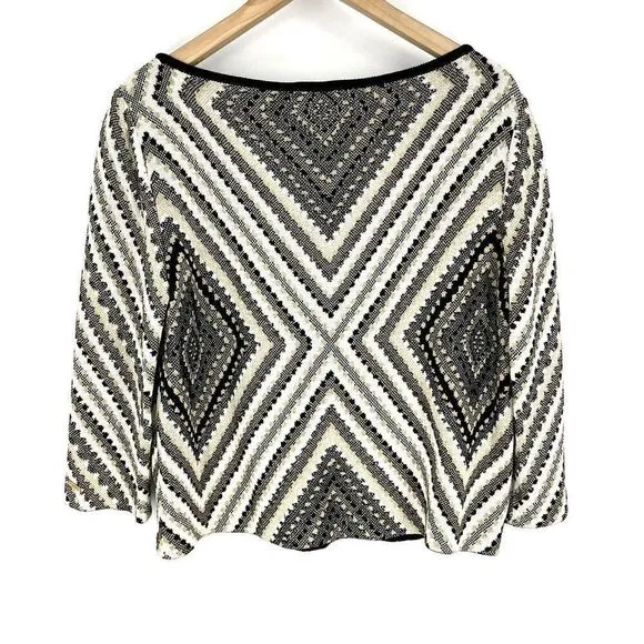 St John Sport Sweater Size Small Womens Black Gold Metallic Geometric Boat Neck