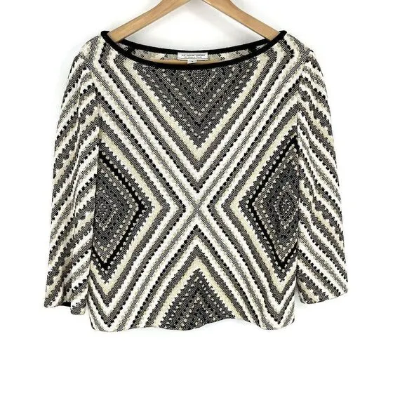 St John Sport Sweater Size Small Womens Black Gold Metallic Geometric Boat Neck