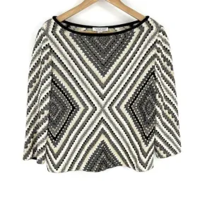 St John Sport Sweater Size Small Womens Black Gold Metallic Geometric Boat Neck