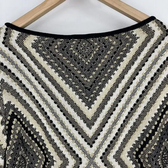 St John Sport Sweater Size Small Womens Black Gold Metallic Geometric Boat Neck