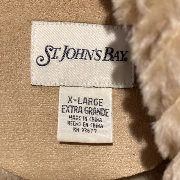 St Johns Bay faux suede leather fur lined long coat size XL hood with pockets