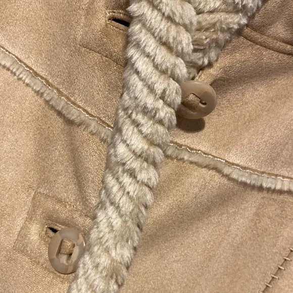 St Johns Bay faux suede leather fur lined long coat size XL hood with pockets