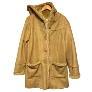 St Johns Bay faux suede leather fur lined long coat size XL hood with pockets