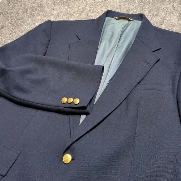 Stafford Blazer Sport Coat Mens 46R Gold Button Navy Boat Captains Jacket Vtg