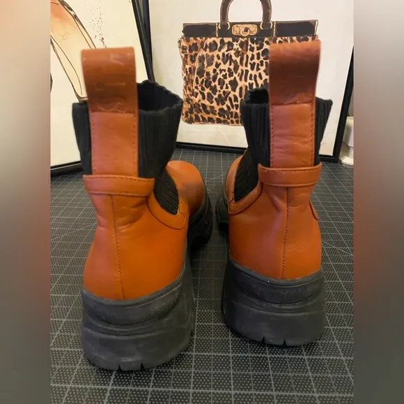 Staud Bow Lug-Sole Leather Sock Boots in Orange color Size 6.5