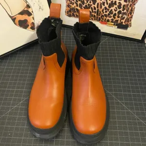 Staud Bow Lug-Sole Leather Sock Boots in Orange color Size 6.5