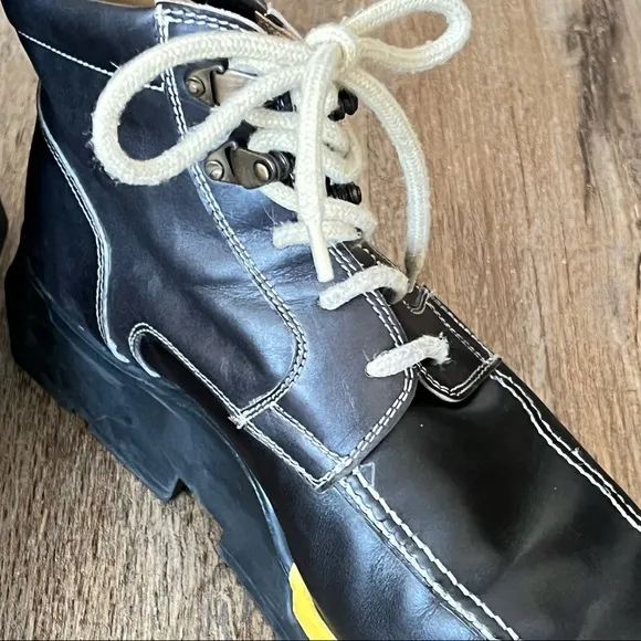 STEFANO BRANCHINI Italian Crafted Leather Ankle Boots Navy Blue US 9.5.