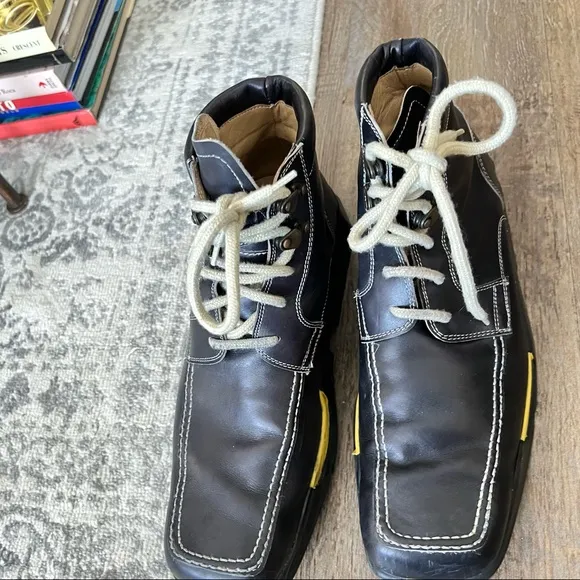 STEFANO BRANCHINI Italian Crafted Leather Ankle Boots Navy Blue US 9.5.