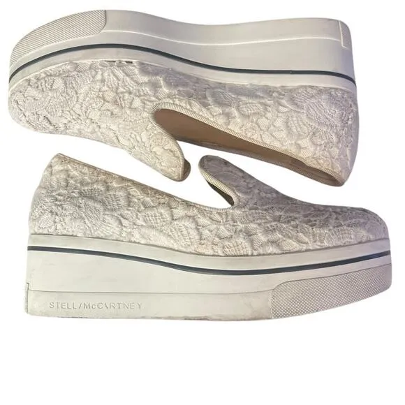 Stella McCartney Binx Lace Platform Sneaker Shoe White Cream Size 5/35
