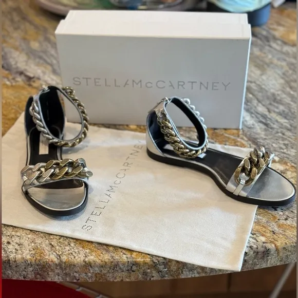 Stella McCartney Falabella Metallic Sandals, Size 39 . Excellent Condition.