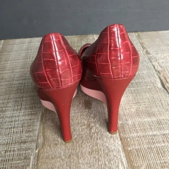 Stella McCartney faux crocodile wedges burgundy heel shoes size 36.5