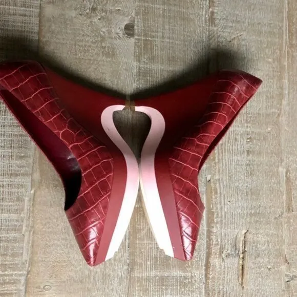 Stella McCartney faux crocodile wedges burgundy heel shoes size 36.5