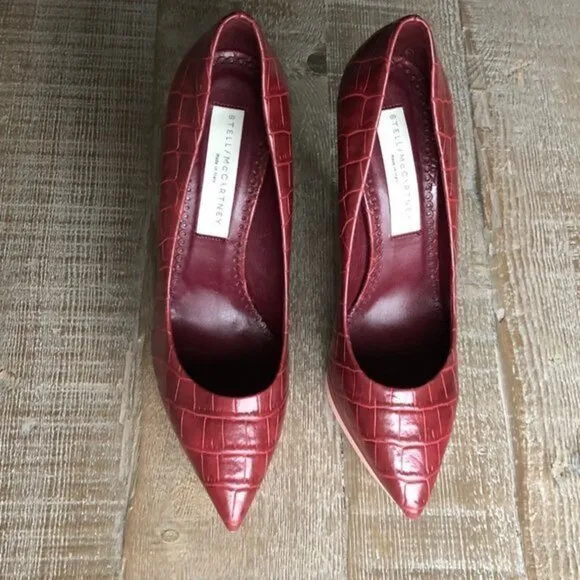 Stella McCartney faux crocodile wedges burgundy heel shoes size 36.5