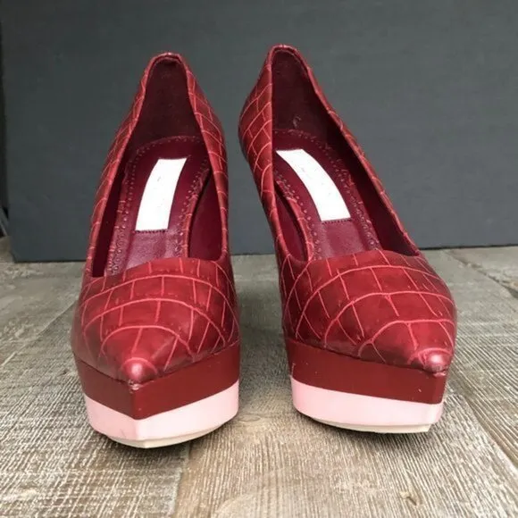 Stella McCartney faux crocodile wedges burgundy heel shoes size 36.5