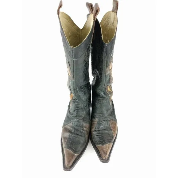 Stetson Grunge Cross Overlay Rivets Boots Sz 6