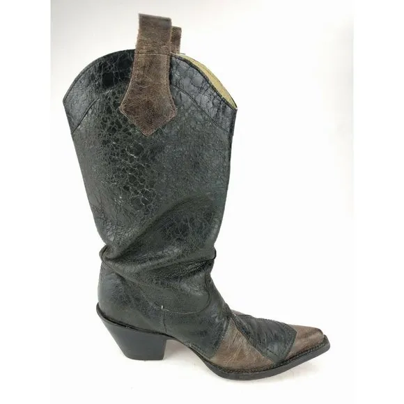 Stetson Grunge Cross Overlay Rivets Boots Sz 6