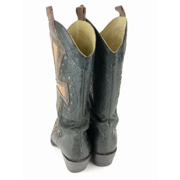 Stetson Grunge Cross Overlay Rivets Boots Sz 6
