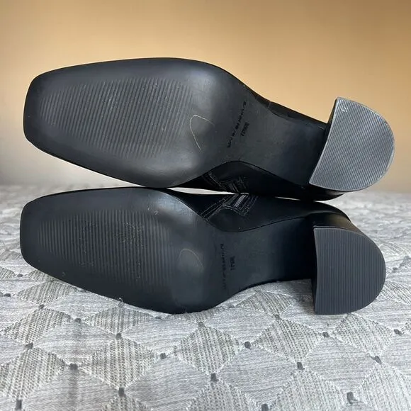 Steve Madden Lourde Black Leather Black Ankle Boot Bootie Square Toe Women 8 M