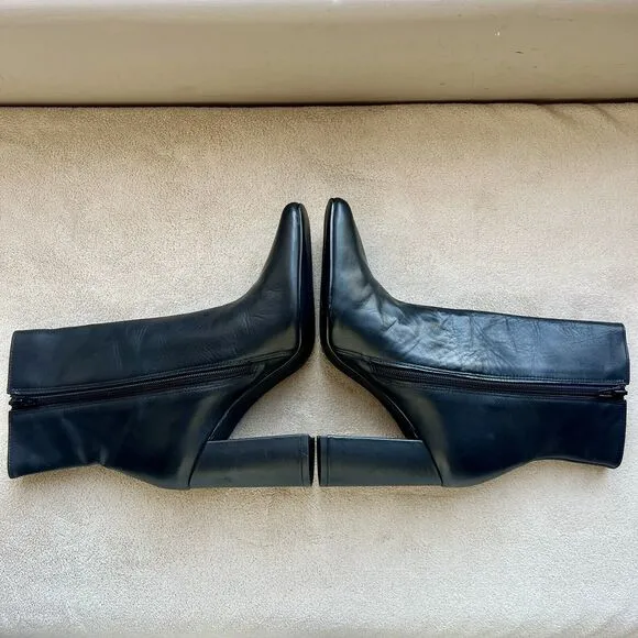 Steve Madden Lourde Black Leather Black Ankle Boot Bootie Square Toe Women 8 M