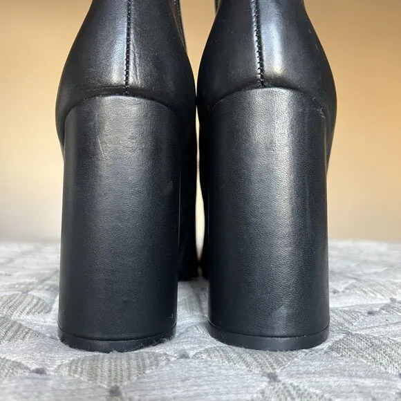 Steve Madden Lourde Black Leather Black Ankle Boot Bootie Square Toe Women 8 M