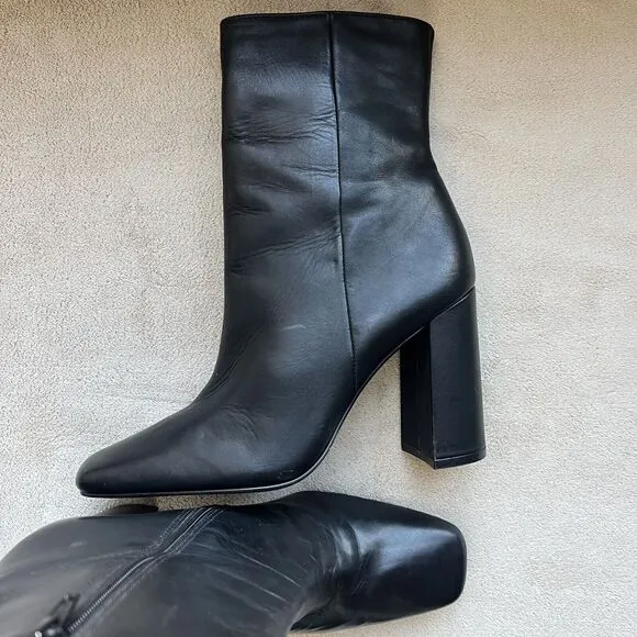 Steve Madden Lourde Black Leather Black Ankle Boot Bootie Square Toe Women 8 M