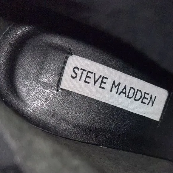 Steve Madden Lourde Black Leather Black Ankle Boot Bootie Square Toe Women 8 M