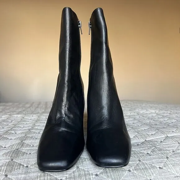 Steve Madden Lourde Black Leather Black Ankle Boot Bootie Square Toe Women 8 M