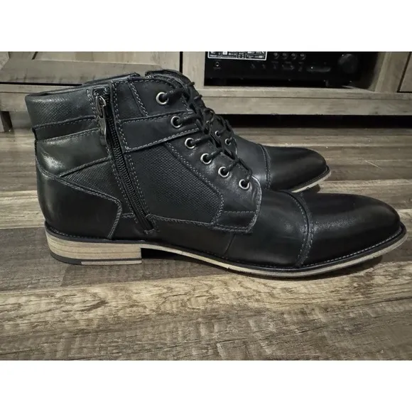 Steve Madden Men's Black Leather Jotter Cap Toe Boots Size 12 Side Zipper