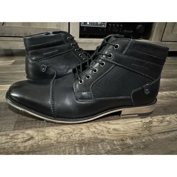Steve Madden Men's Black Leather Jotter Cap Toe Boots Size 12 Side Zipper