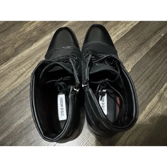 Steve Madden Men's Black Leather Jotter Cap Toe Boots Size 12 Side Zipper