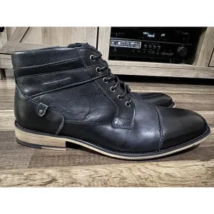 Steve Madden Men's Black Leather Jotter Cap Toe Boots Size 12 Side Zipper