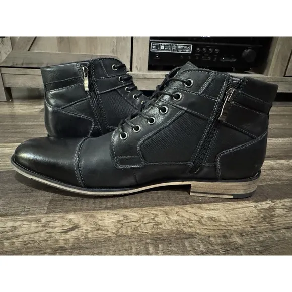 Steve Madden Men's Black Leather Jotter Cap Toe Boots Size 12 Side Zipper