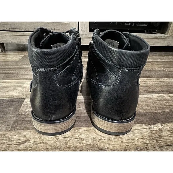 Steve Madden Men's Black Leather Jotter Cap Toe Boots Size 12 Side Zipper