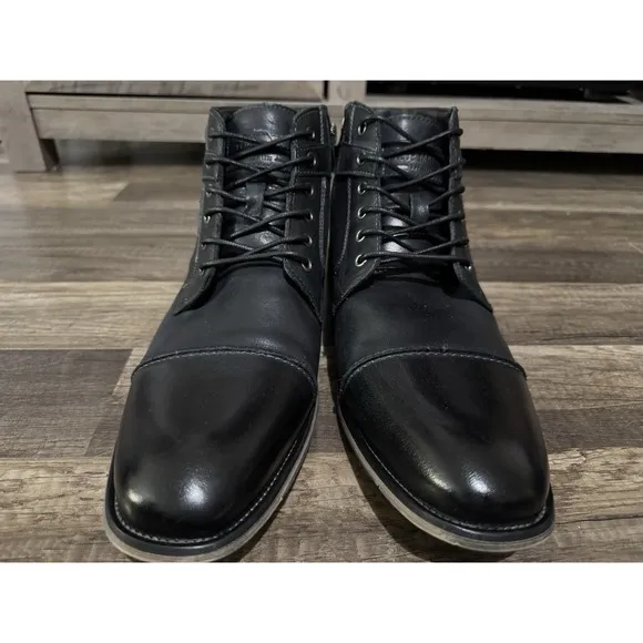 Steve Madden Men's Black Leather Jotter Cap Toe Boots Size 12 Side Zipper