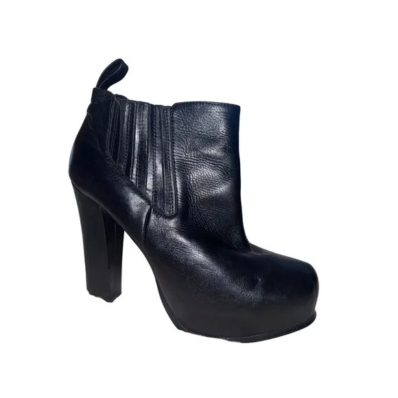 Steve Madden Saffronn Platform Boots Size 10 Black Leather Ankle Booties